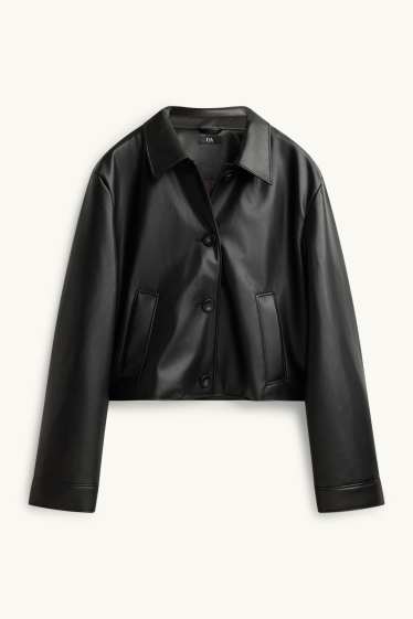 Damen - Jacke - Lederimitat - schwarz
