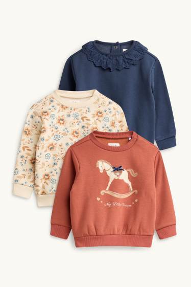 Baby Mädchen - Multipack 3er - Pferdchen und Blümchen - Baby-Sweatshirt - cremefarben