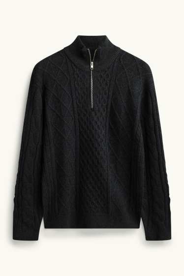 Hommes - Pull - motif tressé - noir