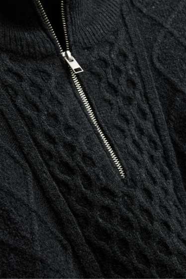 Hommes - Pull - motif tressé - noir