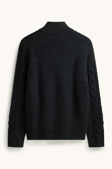 Hommes - Pull - motif tressé - noir