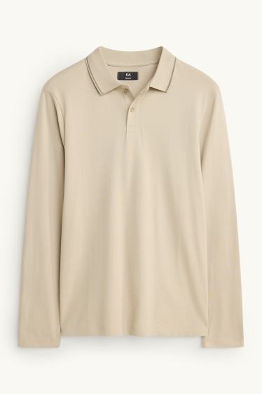 Hommes - Polo à manches longues - slim fit - beige