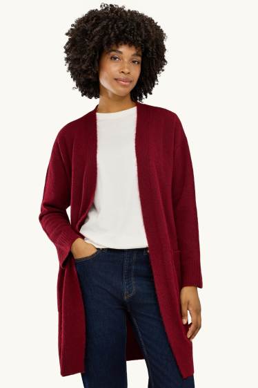 Damen - Lange Strickjacke - bordeaux