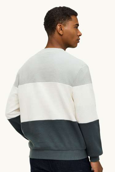 Heren - Sweatshirt - ribstof - wit / grijs