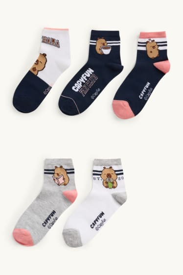 Kinder Mädchen - Multipack 5er - CapyFun - Socken mit Motiv - dunkelblau / weiss