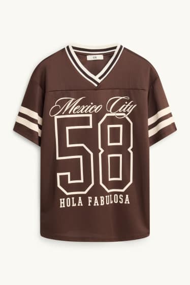 Enfants filles - T-shirt avec encolure V - Oversize - marron / blanc crème