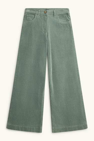 Dona - Pantalons de pana - high waist - wide leg - texà verd