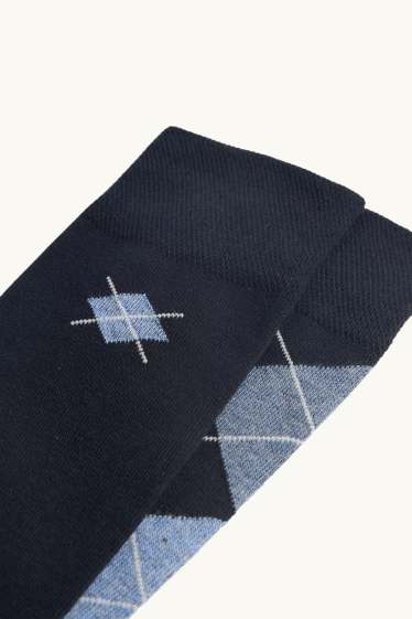 Heren - Set van 2 paar - sokken - geruit - blauw / donkerblauw