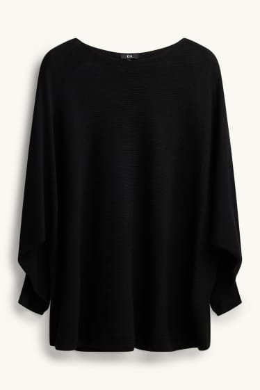 Damen - Pullover - gerippt - schwarz