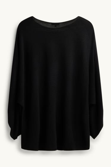 Damen - Pullover - gerippt - schwarz