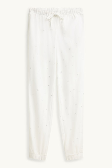 Dames - Pyjamabroek van fleece - met patroon - zuiver wit
