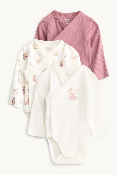 Baby Mädchen - Multipack 3er - Mäuschen - Baby-Wickelbody - cremeweiß