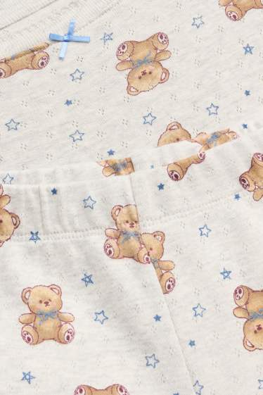 Children Girls - Teddy bear - pointelle pyjamas - 2 piece - beige / blue