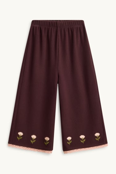 Copii - Fete - Floare - pantaloni de stofă - reiați - bordo