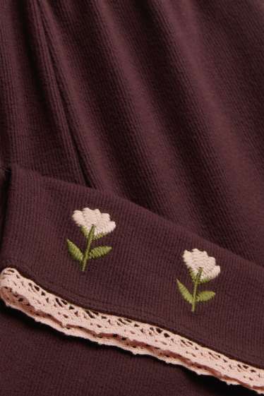 Copii - Fete - Floare - pantaloni de stofă - reiați - bordo