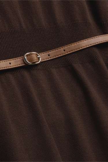 Donna - Vestito in maglia con cintura - straight fit - marrone scuro