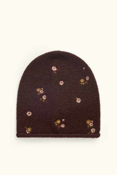 Dona - Gorro - de flors - marró fosc