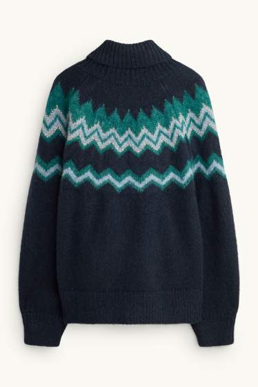 Damen - Rollkragenpullover - gemustert - Glanz-Effekt - dunkelgrün / dunkelblau