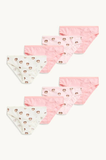 Kinderen: meisjes - Set van 8 - teddybeer - slip - wit / fuchsiarood