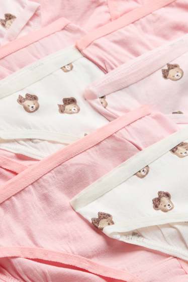 Kinderen: meisjes - Set van 8 - teddybeer - slip - wit / fuchsiarood