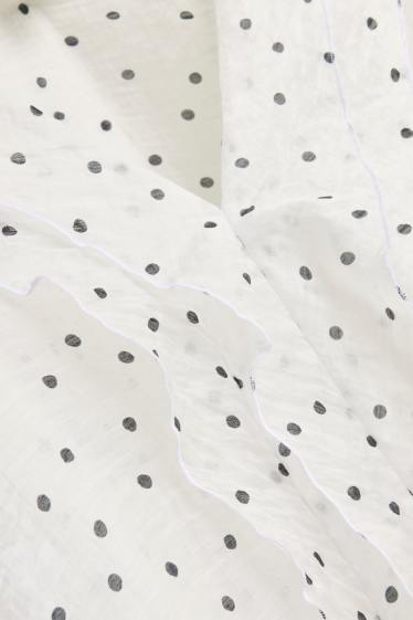 Women - Chiffon blouse with V-neck - polka dot - white / black