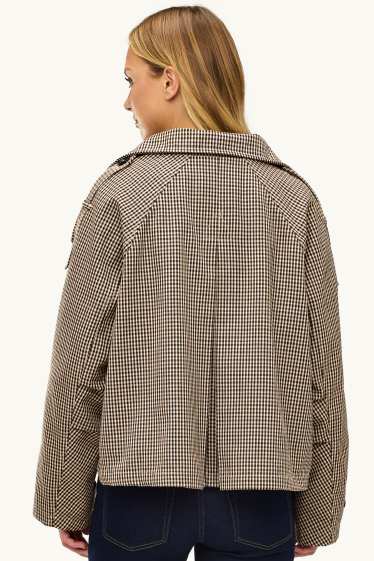 Damen - Crop Trenchcoat - kariert - beige