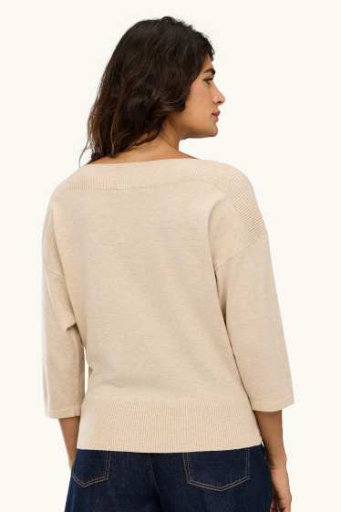 Damen - Feinstrick-Pullover - hellbeige