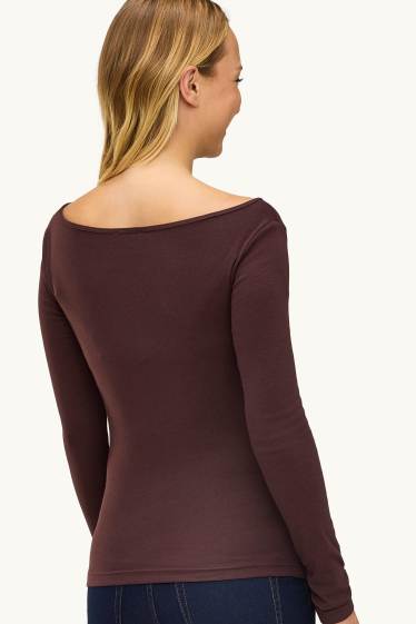Damen - Langarmshirt - Slim Fit - dunkelbraun