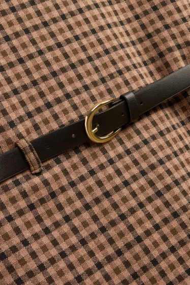 Women - Dress with belt - straight fit - check - brown