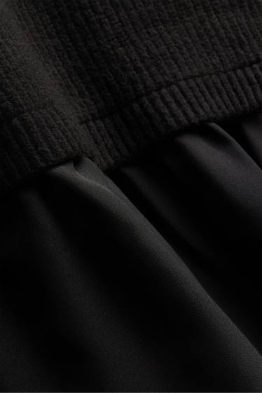 Women - Knitted dress - ribbed - 2-in-1 look - black