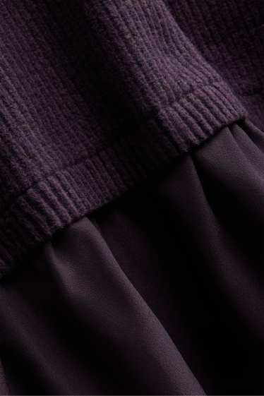 Women - Knitted dress - ribbed - 2-in-1 look - violet