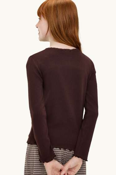 Kinder Mädchen - Pointelle-Langarmshirt - dunkelbraun