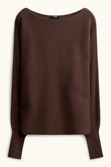 Women - Jumper - ribbed - dark brown