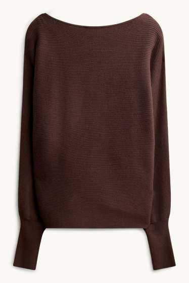 Women - Jumper - ribbed - dark brown