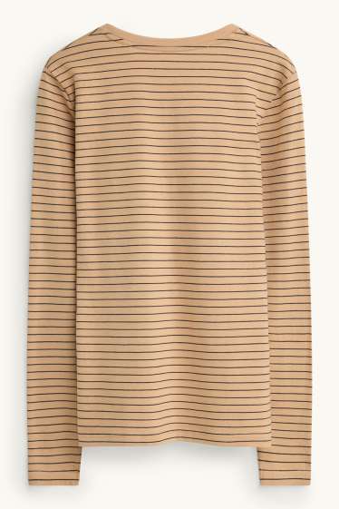 Dames - Longsleeve - slim fit - gestreept - beige / blauw