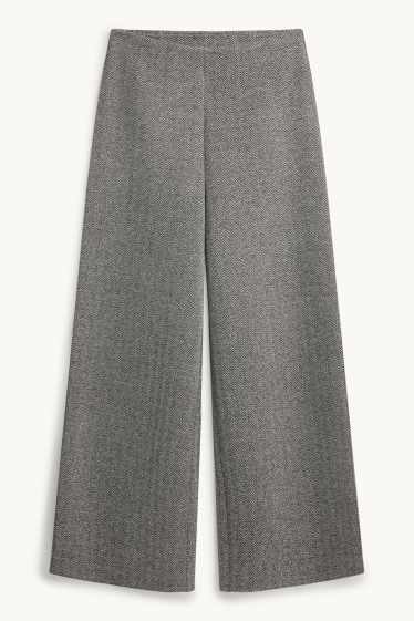 Femei - Pantaloni de stofă - talie înaltă - wide leg - cu model - gri melanj
