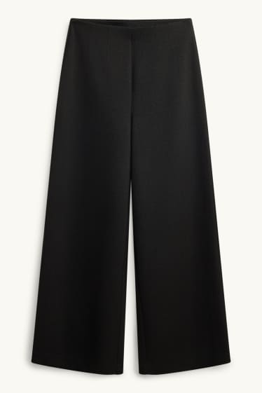 Femei - Pantaloni de stofă - talie înaltă - wide leg - cu model - negru