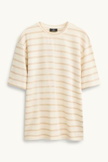 Herren - T-Shirt - Oversized - gestreift - braun / cremeweiss