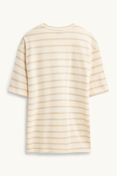 Herren - T-Shirt - Oversized - gestreift - braun / cremeweiss