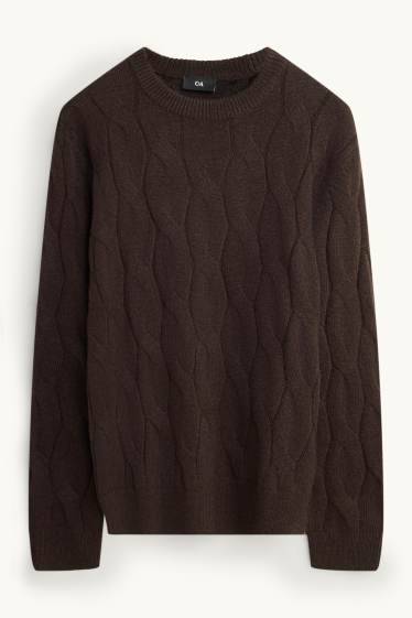 Hommes - Pull - motif tressé - marron foncé