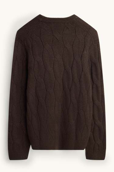 Hommes - Pull - motif tressé - marron foncé