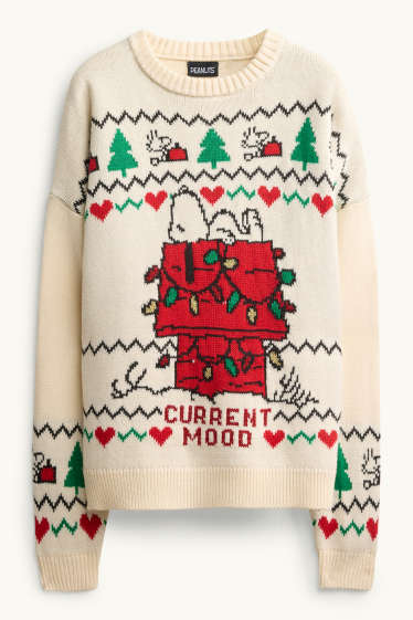 Dames - Kersttrui - Peanuts - crèmekleurig