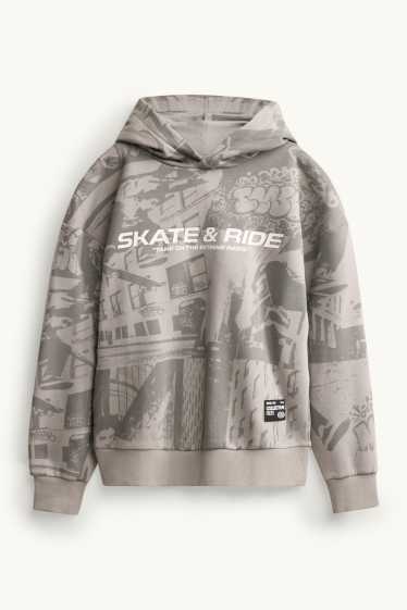 Enfants garçons - Skate - sweat à capuche - à motif - gris