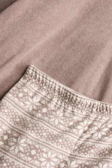 Damen - Fleece-Pyjama - braun / cremeweiß