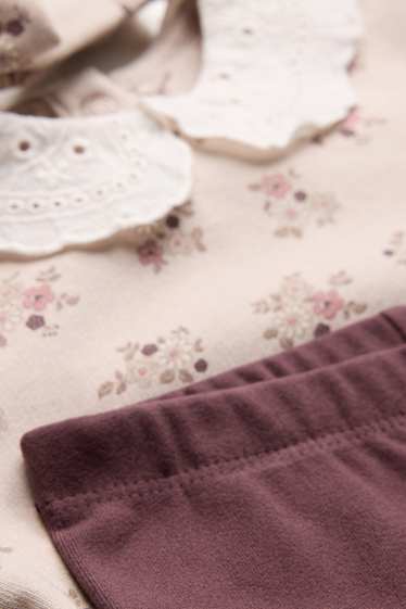 Neonate - Fiorellini - completo termico per neonate - 3 pezzi - rosa / rosso scuro