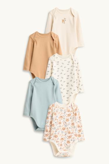 Bébés filles - Lot de 5 - faon et fleur - bodys bébé - bleu / crème