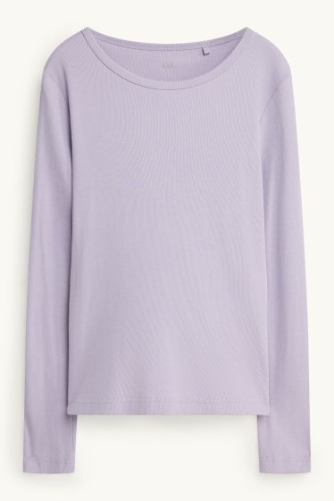 Donna - Maglia a maniche lunghe - slim fit - a coste - porpora