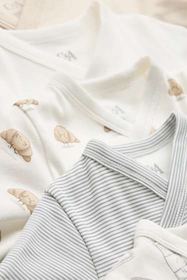Unisex - Multipack of 5 - breakfast and croissant - wrapover baby bodysuit - beige / blue