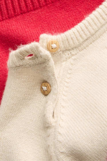 Baby: jongens - Dennenboom en rendier - babykersttrui - rood / crème wit