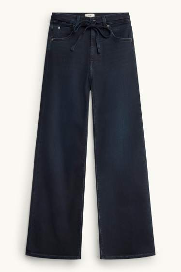 Dames - Wide leg jeans - mid waist - jog denim - LYCRA ® - jeansdonkerblauw